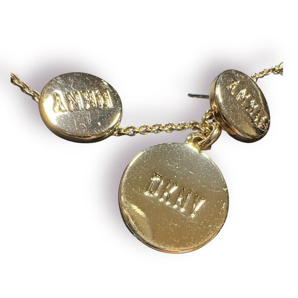 DKNY Women's Gold Logo Earrings and Necklace Logo Pendant Set w/ Box - Picture 2 of 4